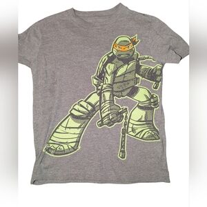 👉10/10$ Gray Tee with Neon Green & Orange Ninja Turtle Graphic